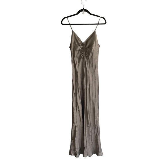 ZARA Sleeveless Ruched Maxi Dress Green Grey S - Picture 8 of 16